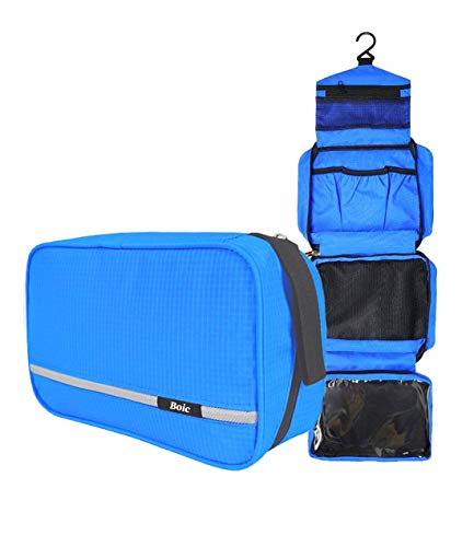 Boic Neceser de Colgar Viaje, Plegable Neceser Maquillaje para Hombres Bolsa de Aseo Impermeable de Gran Capacidad con Gancho Colgante - Azul