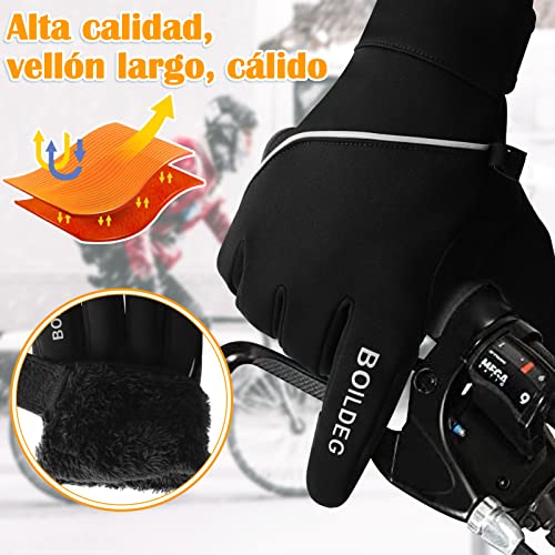 boildeg Guantes Ciclismo MTB Transpirables y con Pantalla táctil para Hombres/Mujeres (Black, L)