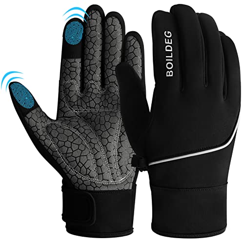 boildeg Guantes Ciclismo MTB Transpirables y con Pantalla táctil para Hombres/Mujeres (Black, L)