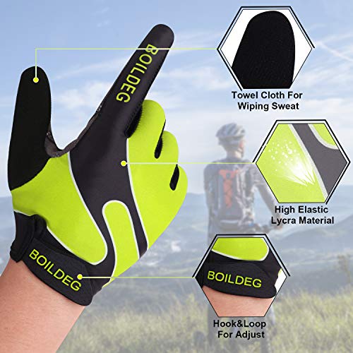 boildeg Guantes de Ciclismo,Guantes MTB,Antideslizante Pantalla Táctil,Tela Transpirable,Adecuado para Ciclismo de Montaña,Todo el Vehículo de Terreno,Bicicleta de Montaña (Verde, L)