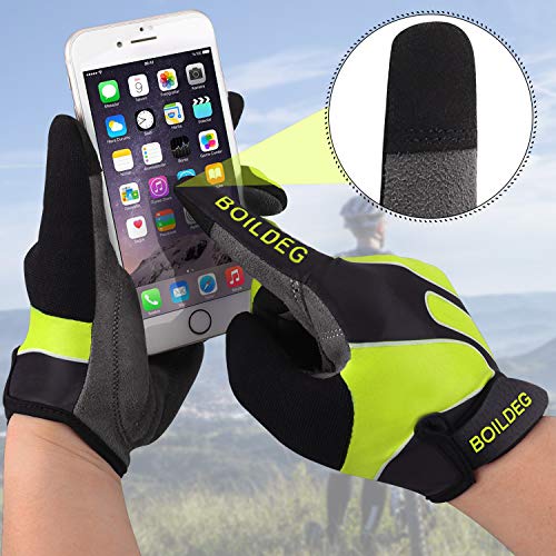 boildeg Guantes de Ciclismo,Guantes MTB,Antideslizante Pantalla Táctil,Tela Transpirable,Adecuado para Ciclismo de Montaña,Todo el Vehículo de Terreno,Bicicleta de Montaña (Verde, L)