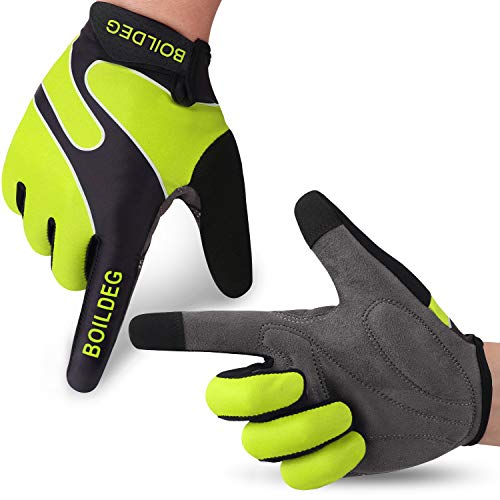 boildeg Guantes de Ciclismo,Guantes MTB,Antideslizante Pantalla Táctil,Tela Transpirable,Adecuado para Ciclismo de Montaña,Todo el Vehículo de Terreno,Bicicleta de Montaña (Verde, L)