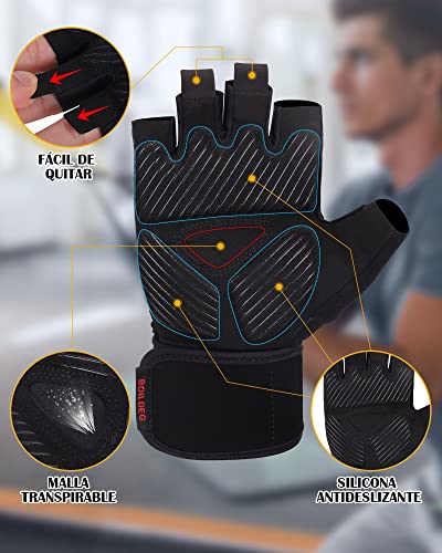 boildeg Guantes Gimnasio Hombre Mujer,Guantes Pesas Gym Guantes Fitness Transpirable con Protección Completa de Muñeca y Palma para Crossfit Levantamiento de Pesas Musculación