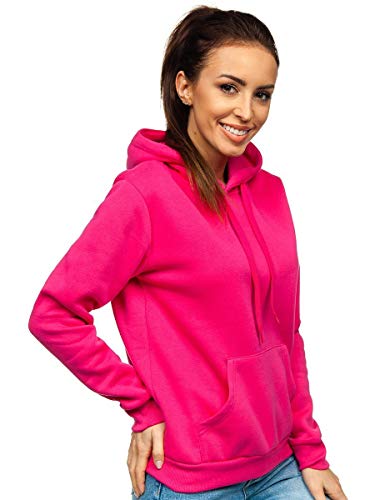 BOLF Mujer Sudadera Cerrada con Capucha Pulóver Blusa Sueter Jersey de Manga Larga Deporte Fitness Outdoor Básico Estilo Casual W02B Fucsia S [A1A]