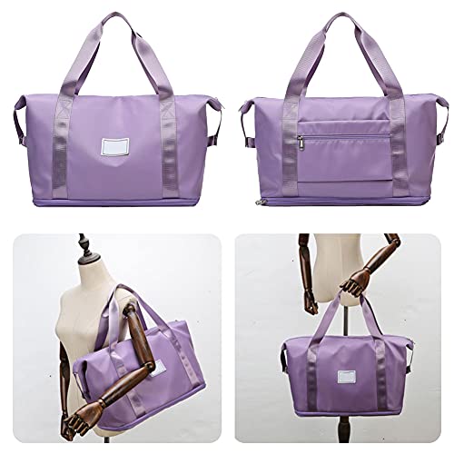 Bolsa de deporte de gran capacidad, bolso de viaje con luz rosa, tela Oxford, bolsa de vacaciones para gimnasio, culturismo, yoga, sauna, viajes de negocios (púrpura)