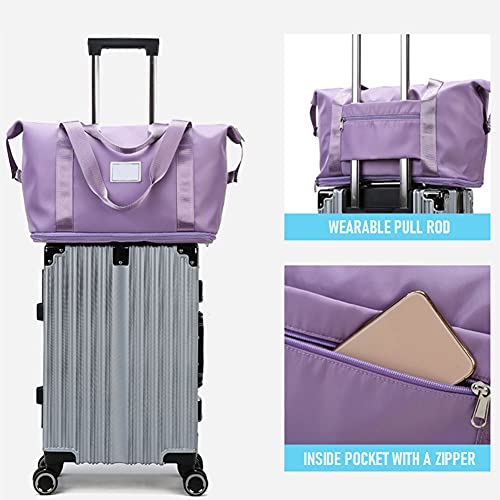 Bolsa de deporte de gran capacidad, bolso de viaje con luz rosa, tela Oxford, bolsa de vacaciones para gimnasio, culturismo, yoga, sauna, viajes de negocios (púrpura)