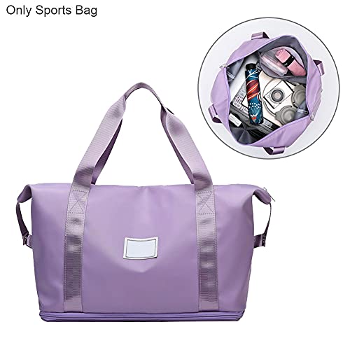 Bolsa de deporte de gran capacidad, bolso de viaje con luz rosa, tela Oxford, bolsa de vacaciones para gimnasio, culturismo, yoga, sauna, viajes de negocios (púrpura)