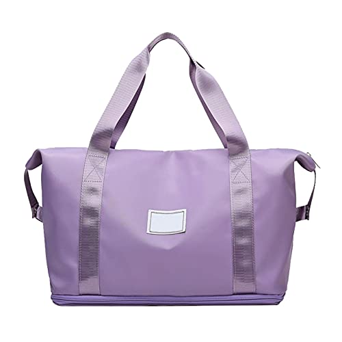 Bolsa de deporte de gran capacidad, bolso de viaje con luz rosa, tela Oxford, bolsa de vacaciones para gimnasio, culturismo, yoga, sauna, viajes de negocios (púrpura)