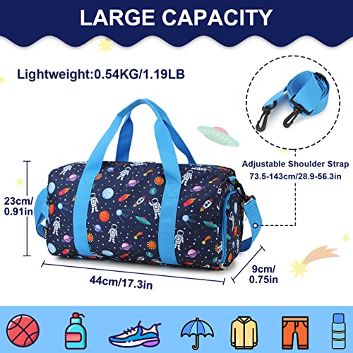 Bolsa de Deporte para niños, RAVUO Bolsa de Viaje Resistente al Agua Bolsa de Noche Bolsa de Mano Weekender para Gimnasio Deportivo con Compartimento para Zapatos y Bolsillo para Mojado Espacio