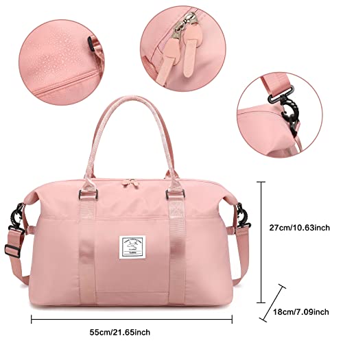 Bolsa de Viaja de Deporte Gimnasio, Bolsa de Lona de Fin de Semana Impermeable Bolsa de Noche para Mujer, Bolsa de Lona Grande Bolsa de Hombro con Bolsillo húmedo