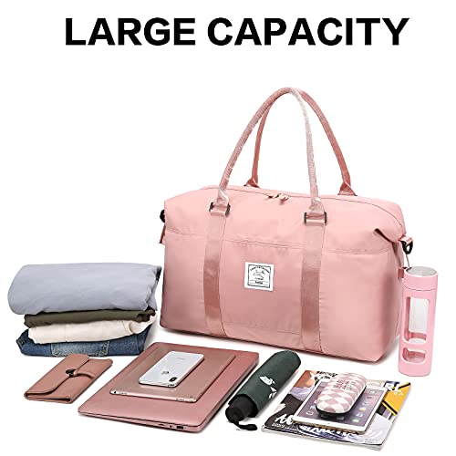 Bolsa de Viaja de Deporte Gimnasio, Bolsa de Lona de Fin de Semana Impermeable Bolsa de Noche para Mujer, Bolsa de Lona Grande Bolsa de Hombro con Bolsillo húmedo