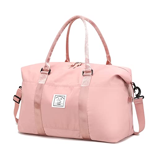 Bolsa de Viaja de Deporte Gimnasio, Bolsa de Lona de Fin de Semana Impermeable Bolsa de Noche para Mujer, Bolsa de Lona Grande Bolsa de Hombro con Bolsillo húmedo