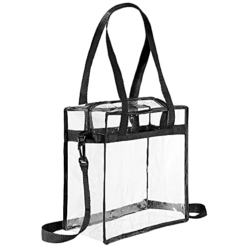 Bolso Transparente, Bolso de Mano Transparente, Bolso Bandolera Transparente, Ajustable Impermeable Neceser Transparente de PVC con Correa Hombro para Viajes, Trabajo, Gimnasio, Negocios (Negro)