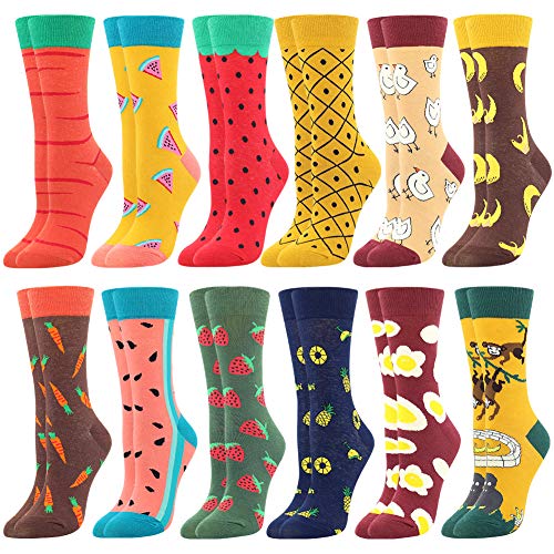 BONANGEL Calcetines Divertidos para Mujer, Calcetines de Animales, Novedad Bonita, Calcetines de Fantasía Coloridos Algodón Extraño, Cálidos Cumpleaños, Navidad para Mujeres (12 Pairs-Fruits)