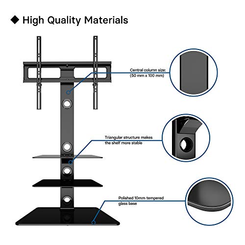 BONTEC Soporte TV Suelo Giratorio para LCD LED Plasma Flat Curved TVs de 30-65 Pulgadas, con 3 estantes de Vidrio Templado,MAX VESA 600x400 mm