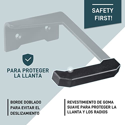 Borgen soporte de pared para bicicletas | Soporte vertical de pared negro mate para e-bikes, BTT, bicicletas carretera | Gancho para bicicletas para casa y garaje incl. almohadillas protectora pared