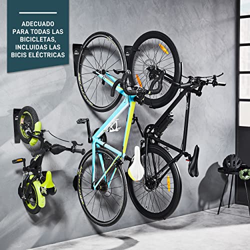 Borgen soporte de pared para bicicletas | Soporte vertical de pared negro mate para e-bikes, BTT, bicicletas carretera | Gancho para bicicletas para casa y garaje incl. almohadillas protectora pared