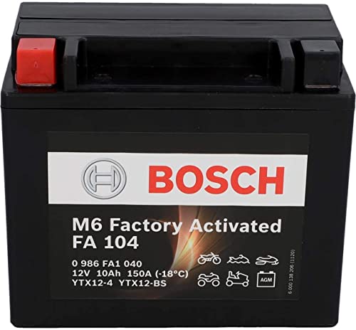 BOSCH Batería para motocicleta YTX12-BS de 10 Ah y 150 A, tecnología de gel, batería de arranque resistente a los ciclos, se puede almacenar, no requiere mantenimiento.