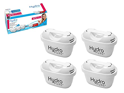 BostonTech 4 Cartuchos Hydro Pure+, filtros de agua compatibles con Jarras Brita Maxtra y Maxtra+, Efecto Prolongado (8 Meses, 4 x 60 días Cada Filtro) reducen la Cal y el Cloro. Gran Sabor