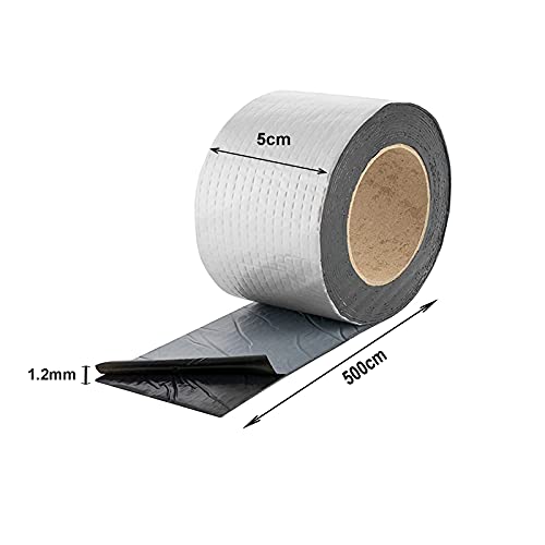 Bosuya Cinta adhesiva de butilo, resistente al agua, de aluminio, para reparación de fugas de techos, huecos de ventanas, rotura de tubos (5 cm x 1,2 mm x 5 m), 5cm(B)*1.2mm(D)*5m(L)