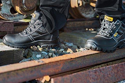 Botas de Seguridad de Cuero para Hombres Puntera de Acero Protección de Entresuela Resistente al Agua Impermeable S3 SRC Calzado de Trabajo al Tobillo de Cuero 1007 Black Hammer (42 EU)