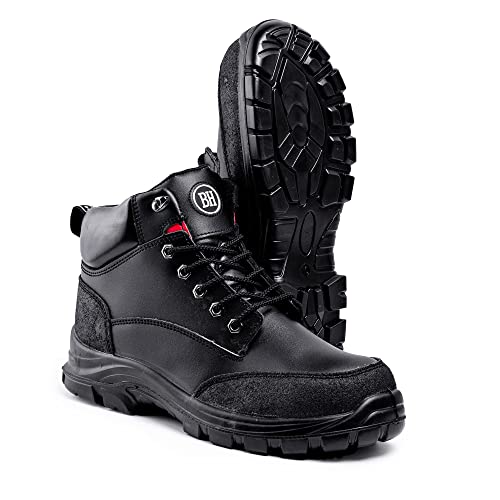 Botas de Seguridad para Hombre con Puntera de Acero S3 SRC Zapatos de Trabajo de Cuero 7700 Negro Hammer (44 EU)