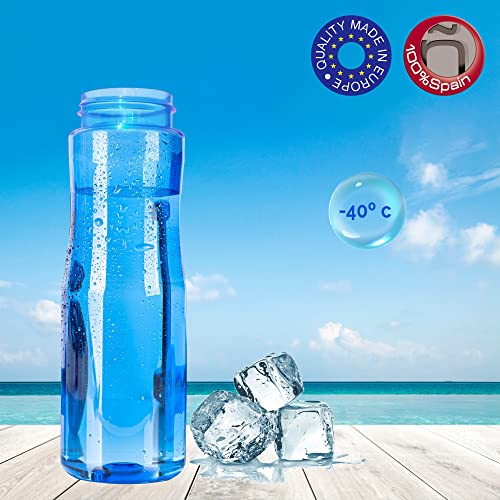 Botella de Agua deportiva. Botella Gimnasio sin BPA 750 ml Botella Agua Niños reutilizable Botella gym para correr Botella Tritan Ecológica Botella plastico duro. Bidon Deporte Estanco Azul