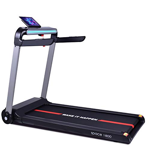 BOUDECH Space 1800 – Cinta de correr eléctrica 1800 W plegable ultra plana con pantalla táctil, soporte para iPad, altavoces Bluetooth, App System cardíaco, color negro