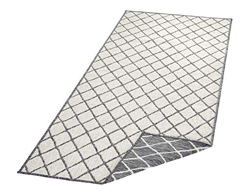 bougari Alfombra Reversible para Interior y Exterior, Color Gris y Crema, 80 x 250 cm