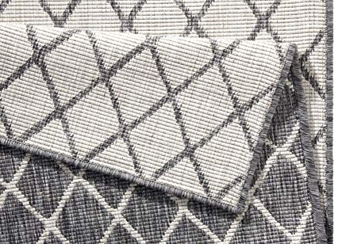 bougari Alfombra Reversible para Interior y Exterior, Color Gris y Crema, 80 x 250 cm