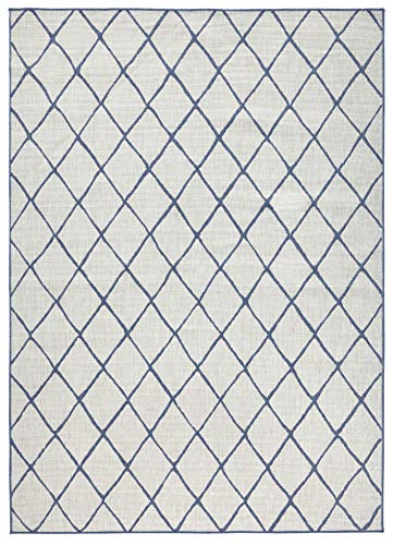 bougari Malaga Reversible y Exterior para en Alfombra Azul/Crema 80 x 150