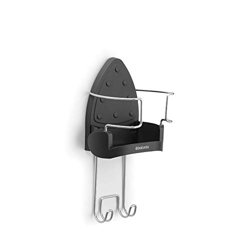 Brabantia 385742 - Soporte de pared para plancha y tabla de planchar, color cromo/negro, negro y gris, acero inoxidable