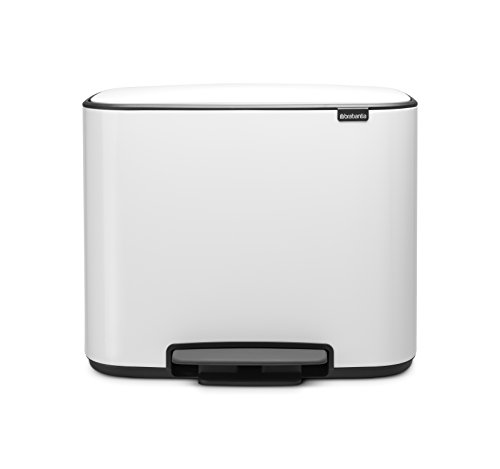 Brabantia Bo Pedal - Cubo de basura, Acero Inoxidable, 2 cubos interiores , Blanco, 11 + 23 litros