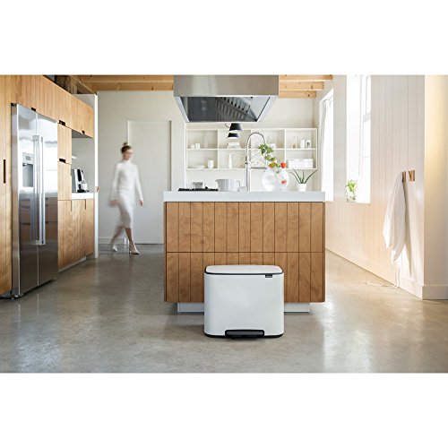 Brabantia Bo Pedal - Cubo de basura, Acero Inoxidable, 2 cubos interiores , Blanco, 11 + 23 litros