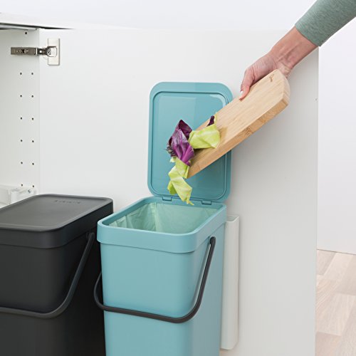 Brabantia Sort & Go Cubo Integrado de Basura, Menta y Gris, Pack de 2 x 16 L, 2 Unidades