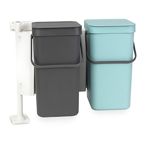 Brabantia Sort & Go Cubo Integrado de Basura, Menta y Gris, Pack de 2 x 16 L, 2 Unidades