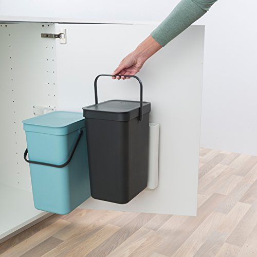 Brabantia Sort & Go Cubo Integrado de Basura, Menta y Gris, Pack de 2 x 16 L, 2 Unidades