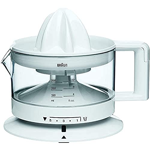 Braun CJ3000 WH - Exprimidor Eléctrico de Naranjas, 20 W, 350 ml, Cantidad de Pulpa Ajustable, Apto para Lavavajillas, Diseño Icónico, Blanco