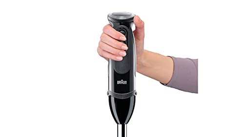 Braun Minipimer 5237BK - Batidora de Mano, 1000 W, 21 Velocidades y Función Turbo, Campana Anti-salpicaduras, Powerbell Plus, Easy-Click, Incluye Varillas, Pasapuré, Picadora, Vaso 600ml, Color Negro