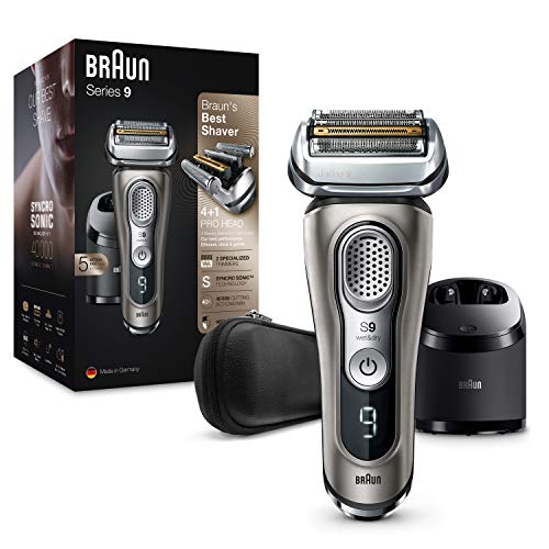 Braun Serie 9 9385cc de última generación, afeitadora de barba eléctrica para hombre, estación de limpieza y carga, funda de cuero, grafito, idea de regalo para hombre