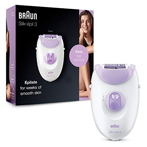 Braun Silk-épil 3 3-170 Depiladora Eléctrica Mujer para Una Depilación Duradera, Sistema de 20 Pinzas, Luz Smartlight, Rodillos de Masaje, Blanca/Morada