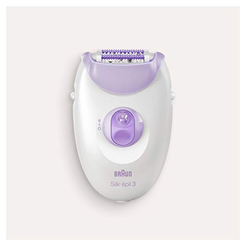 Braun Silk-épil 3 3-170 Depiladora Eléctrica Mujer para Una Depilación Duradera, Sistema de 20 Pinzas, Luz Smartlight, Rodillos de Masaje, Blanca/Morada