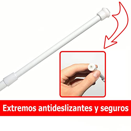 Bravatta. Porta Visillos Extensible de 30 a 50 cm. Barra Ajustable para Cortinas. Varilla Extensible para Visillos y Cortinas. Barra armario Colgar Ropa (Blanco)