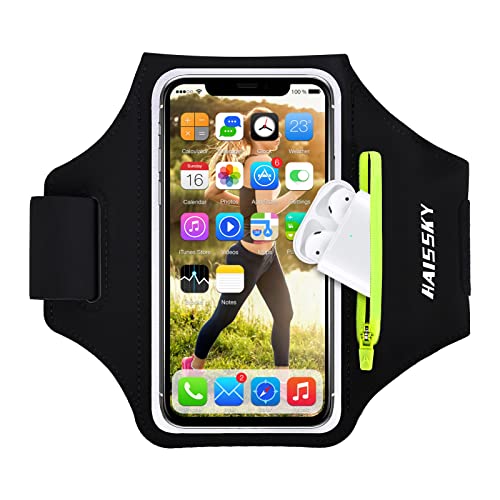 Brazalete Deportivo para Corre con Airpods Holder,HAISSKY Brazalete Móvil Deportivo para iPhone 11 Pro MAX/iPhone 11 Pro/iPhone XS MAX/iPhone XR/ 8 Plus/8 Galaxy S9/S8 Plus,Huawei P20 hasta 6.8"