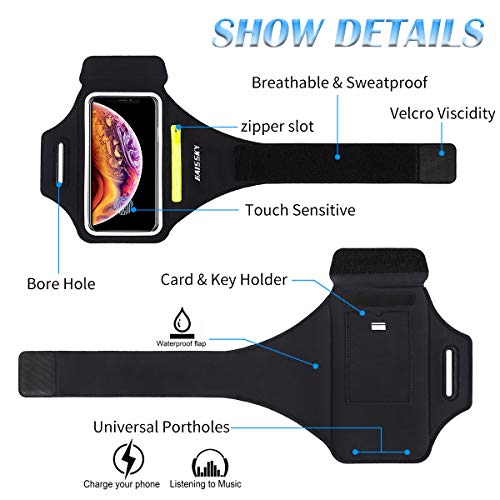 Brazalete Deportivo,Brazalete Correr Móvil para iPhone 12/11/11 Pro/XR/XS max/8/7 Plus/6s, Samsung Galaxy A50s/A30s/ S10/S10/S9/S9/ S8/S7 hasta 6.5", Touch ID, Brazalete teléfono con Airpods Holder