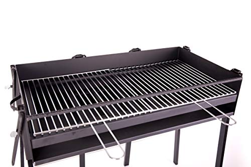 BRICOMIRAS Barbacoa Rectangular LEÑA Y CARBÓN 80 X 40 CENTÍMETROS con Soporte para PAELLERA Ideal para Camping Y Playa