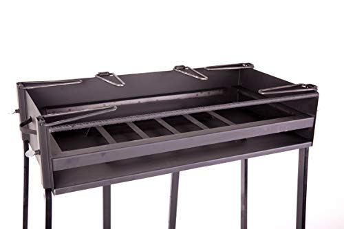 BRICOMIRAS Barbacoa Rectangular LEÑA Y CARBÓN 80 X 40 CENTÍMETROS con Soporte para PAELLERA Ideal para Camping Y Playa