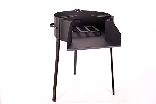 BRICOMIRAS Barbacoa Redonda LEÑA Y CARBÓN 50 CENTÍMETROS con Soporte para PAELLERA Ideal Camping Y Playa