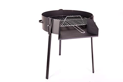 BRICOMIRAS Barbacoa Redonda LEÑA Y CARBÓN 60 CENTÍMETROS Ø con Soporte para PAELLERA Ideal para Camping Y Playa