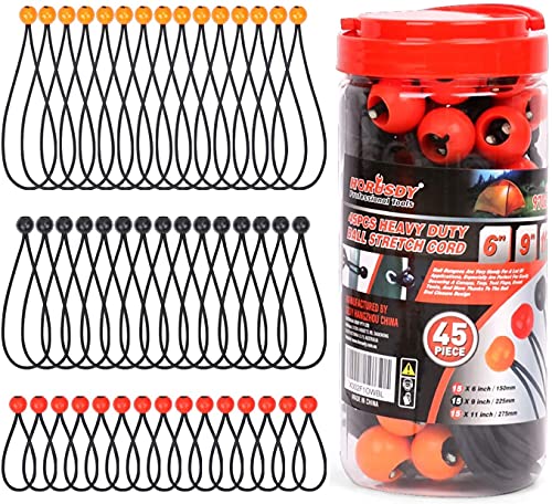 BRIMIX 45 pc Cuerdas elásticas con Bola, Pulpos tensores de Goma, Bungee Cord, Cuerda Tensor para Carpa, toldo, Tiendas de campaña, Equipaje, Lonas